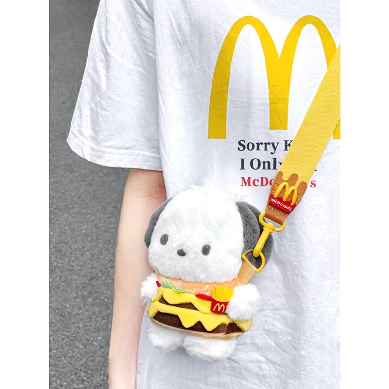 Kawaii Sanrio Pochacco Hamburger Messenger Bag Cute Anime Soft School Backpack Pendant Doll Toy Girl Birthday Gift