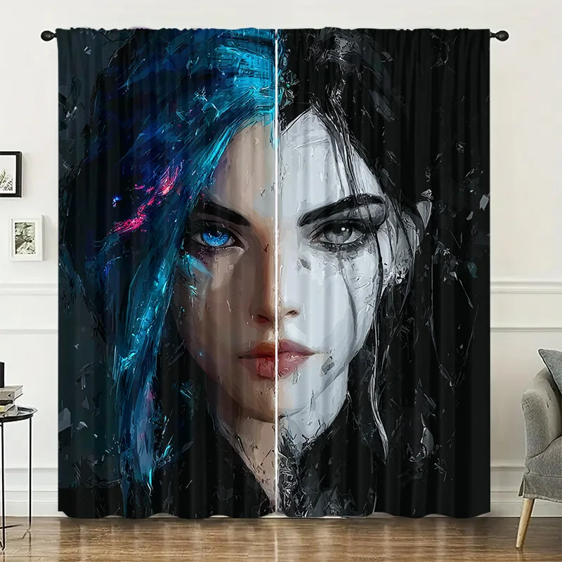 Blue light pattern curtains, installed using pocket rod method, suitable for bedrooms, living rooms, balconies, and decoration.