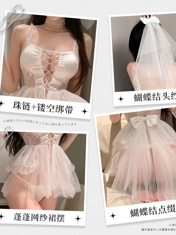 Ozdoba z łańcuszka z koralików, pasek, odsłonięta row, suknia ślubna panny młodej elegancka śpiąca erotyczna biała słodka siateczka koronkowa przezroczysta 6GFP