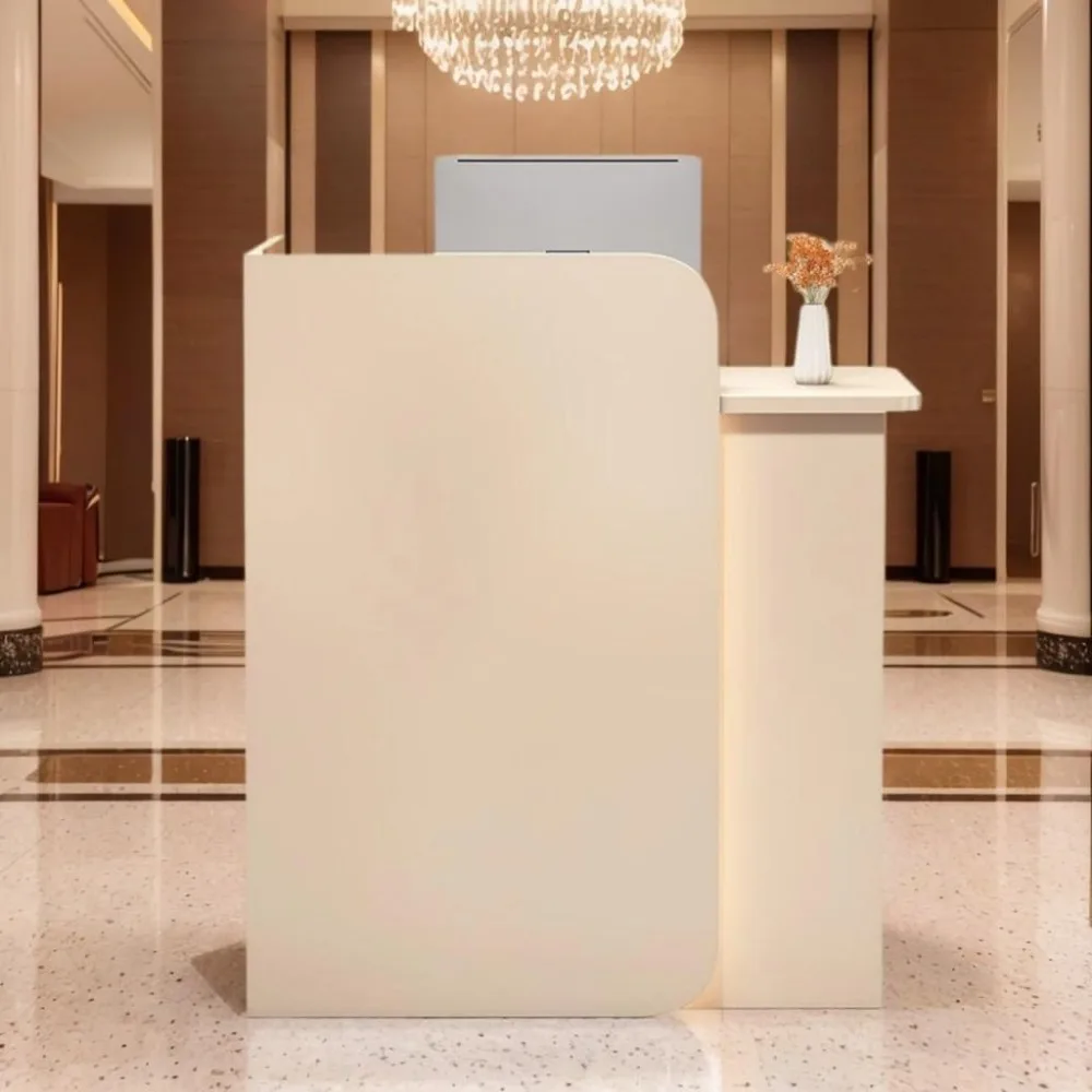 

32 Inch Reception Desk, Modern Reception Table with LED Light, Front Counter Desk with Lockable Drawer, Checkout Counter