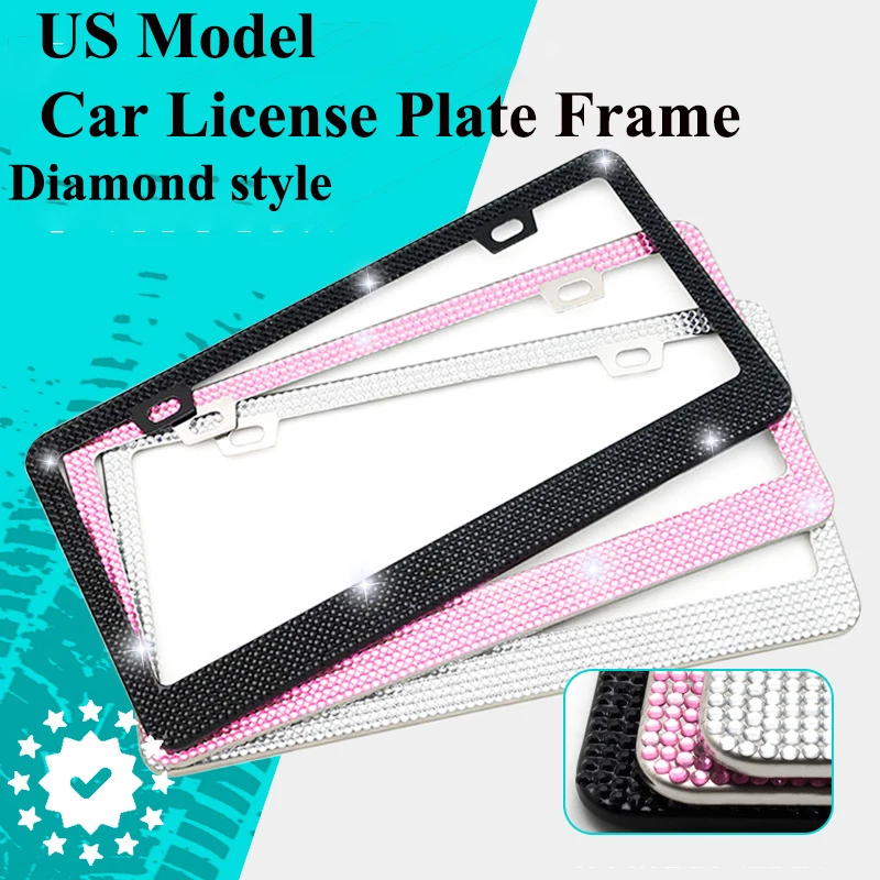 Universal Diamond Encrusted Car License Plate Frame Holder Simple Fashion Decoration Number Plate Bracket Auto Accessories US