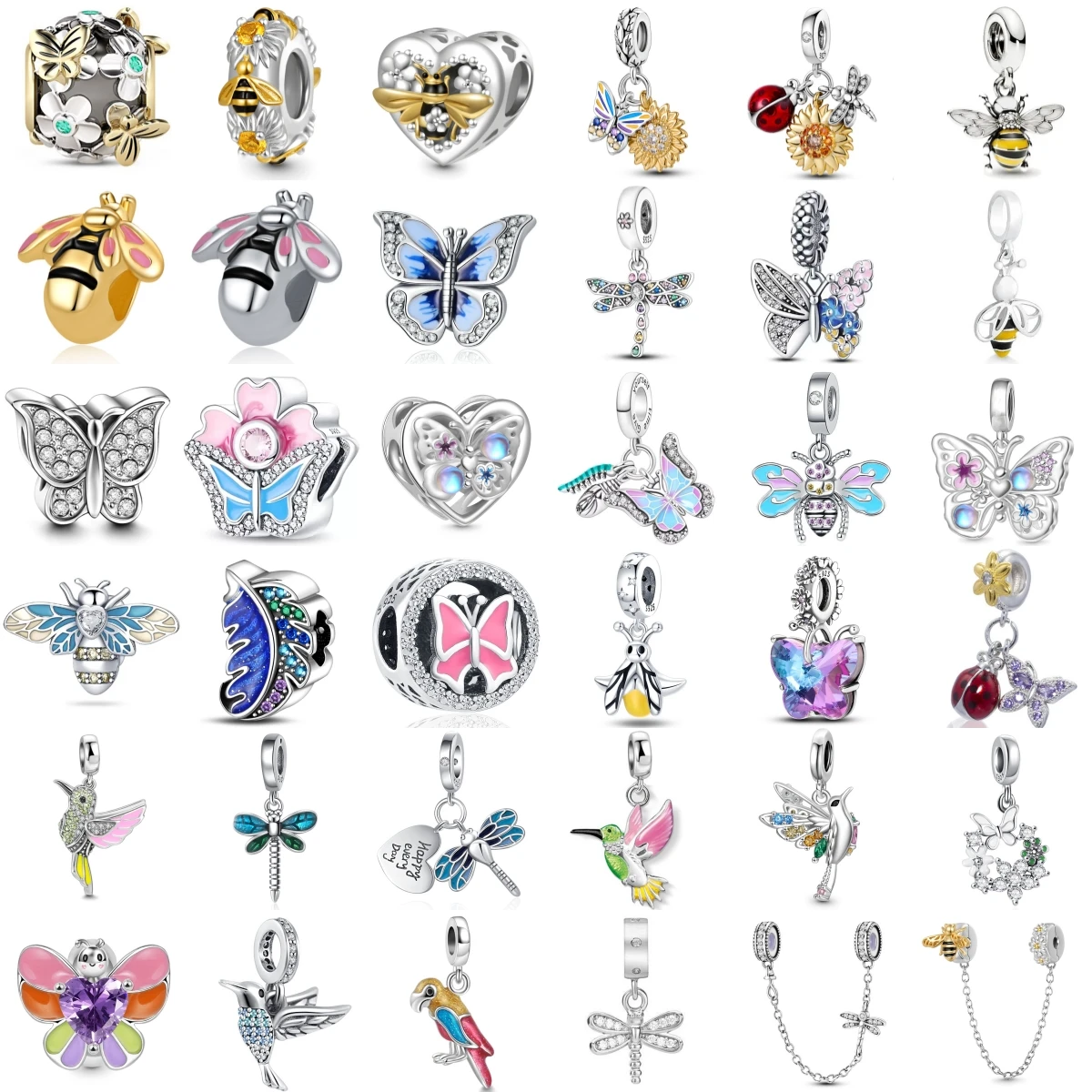 

NEW 925 Sterling Silver Charm Fit Original Bracelet Accessories Women Jewelry Early Spring Series Pink Blue Butterfly Sunflower