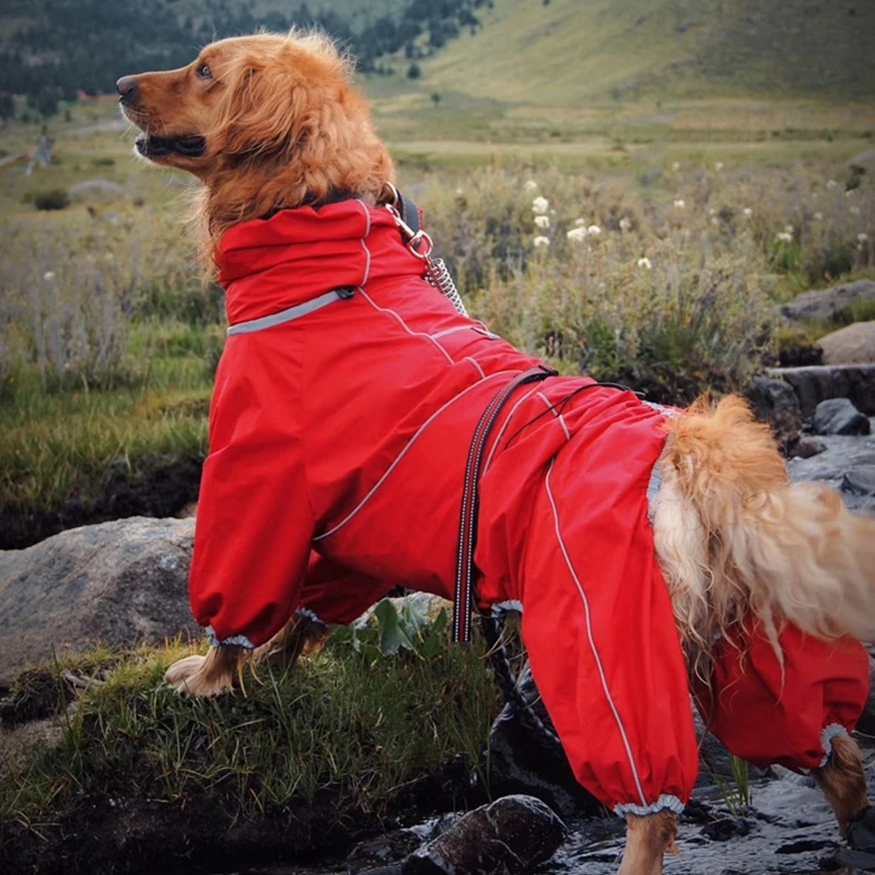 Dog Raincoat for Large Dogs Soft Breathable Snow-Proof Windproof Pet Rain Jacket Safety Waterproof Outdoor Dog Coat with Legs