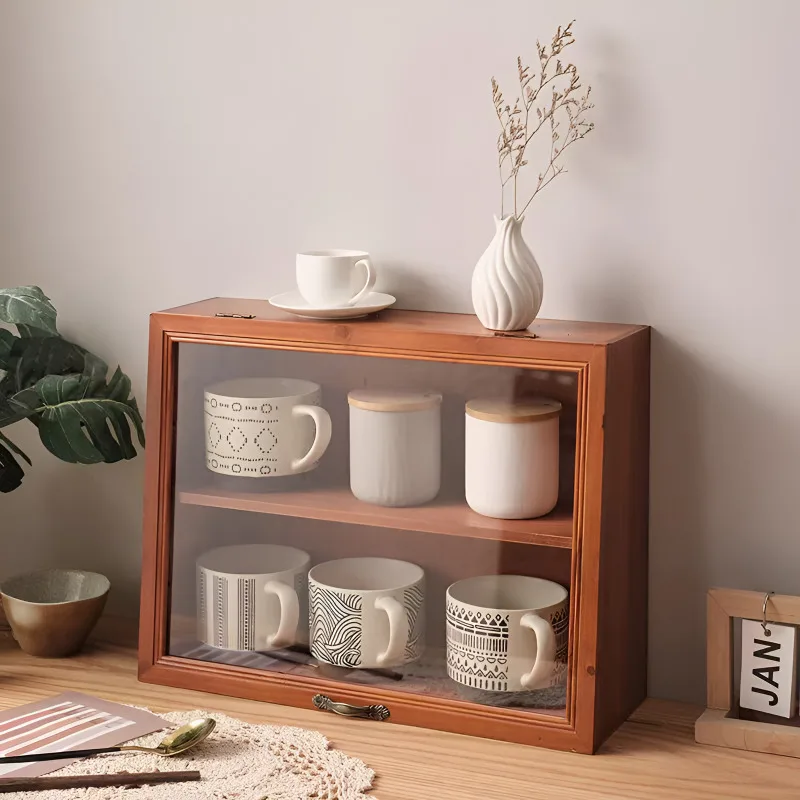 

Desktop coffee cup storage box mug tea set display cabinet solid wood water cup cosmetics items
