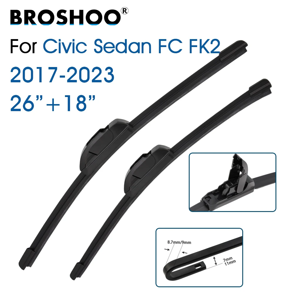 

Car Wiper Blade Front Window Windscreen Windshield Wiper Blades 26"+18" For Honda Civic Sedan FC FK2 2017-2023 Auto Accessories