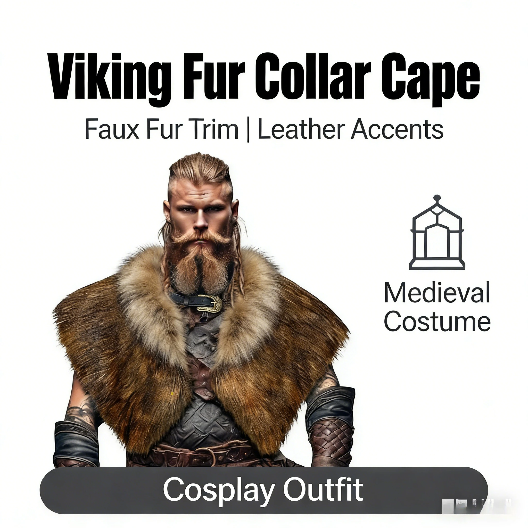 Men's and Women's Same Viking Fur Shawl Medieval  Fur Cloak Shoulder Renaissance Cosplay Costume