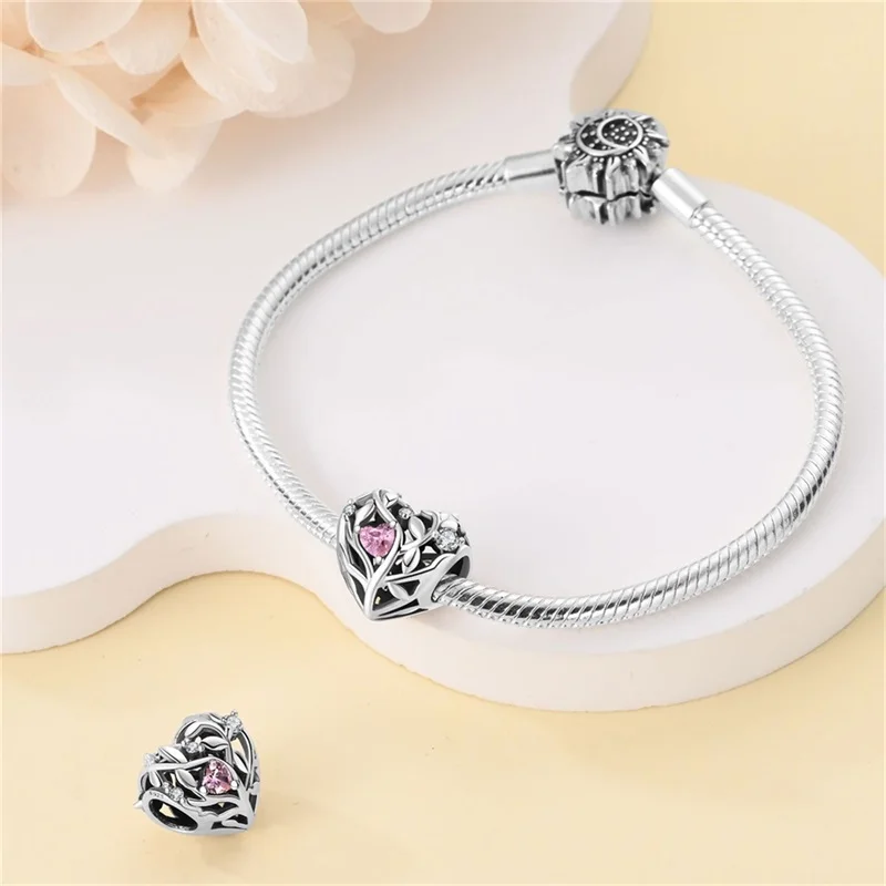 Klassieke Verzilverde Lotus Beschermengel Hartvormige Zirkoon Bedels Kralen Passen Pandora 925 Originele Armbanden Diy Sieraden Geschenken