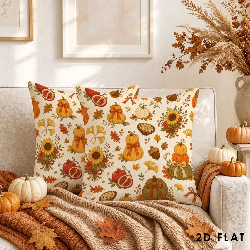 Pumpkin Patch Throw Pillow Cover, Rustic Autumn Farmhouse Cushion Case for Sofa Couch，Pomegranate, Maple Leaf, Sunflower