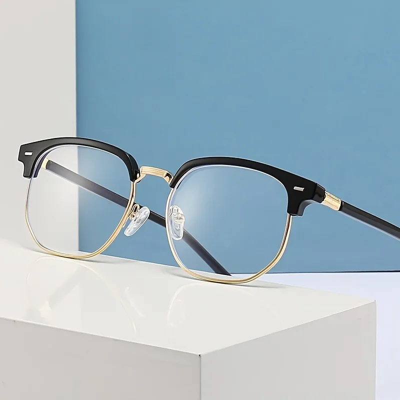 1-teilige Herren-Brille im lässigen Stil mit halber Rahmen, PC-Gläser, dekorative Brille, Schwarz, ideale Geschenkauswahl