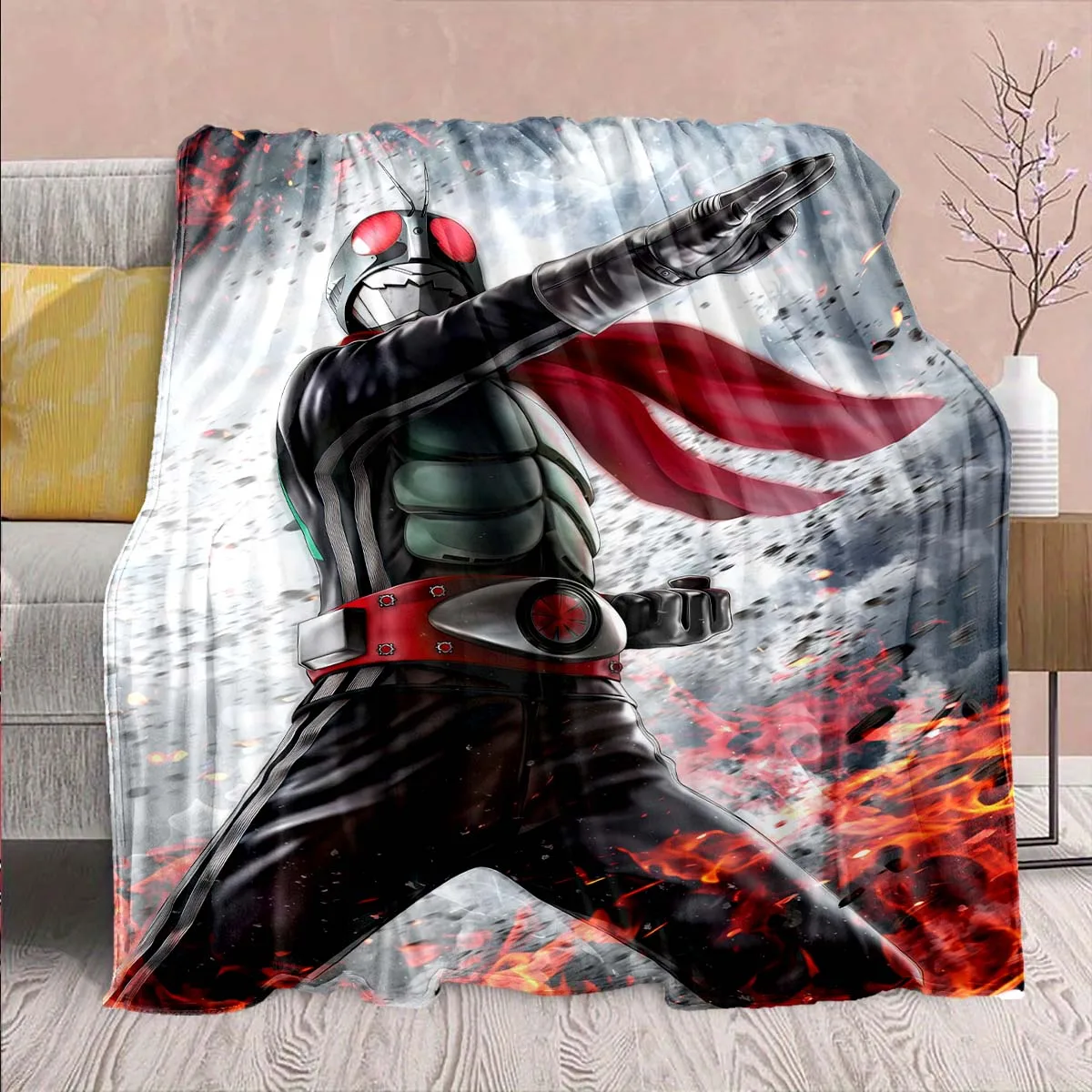 Kamen Rider Anime Flannel Blanket – Soft, Warm, Perfect for Sofas, Bedding, Camping, Travel, Office, and Home Decor – QJY