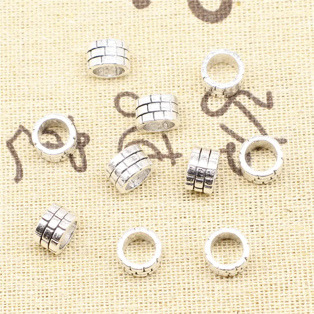 Jewelry Trendy Accessori Big Hole Beads Brick Antique Silver Color Jewelry Making Pendant 6x10mm 10pcs