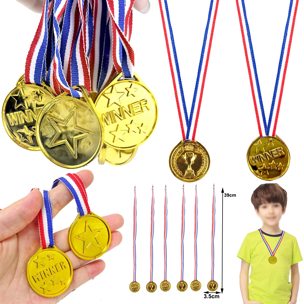 30 Pieces Gold Plastic Winner Award Medals With Ribbon Kids Birthday Sports Game Prize Soccer Competition Party Filler Gift