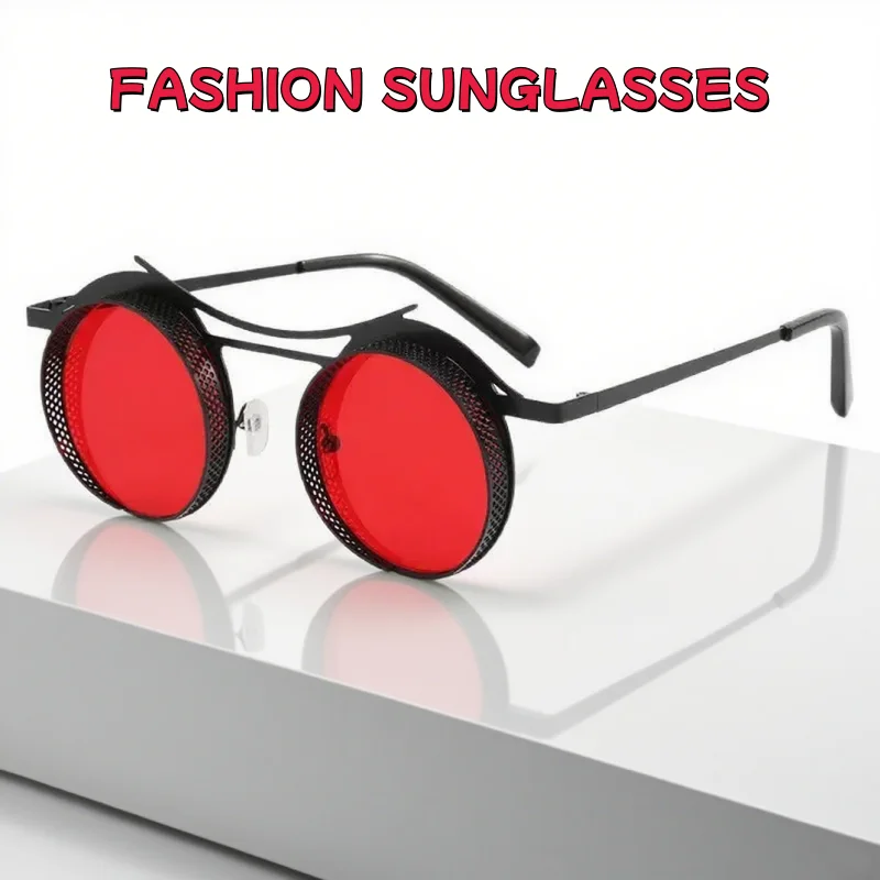 

Fashionable Retro Steampunk Style Sunglasses Men's Metal Hollow Round Frame UV Resistant Glasses Outdoor Beach Fishing Goggles