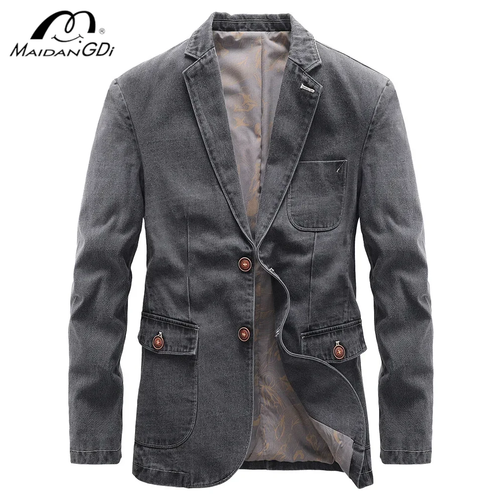 

MAIDANGDI 2024 new men thin jacket middle-aged young handsome slim fit small suit spring autumn denim jacket business leisure