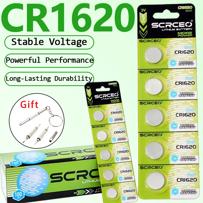 

New CR1620 3V Lithium Button Coin Cell - Replaces DL1620 ECR1620 KCR1620 for Car Key Watch Remotes Electronics