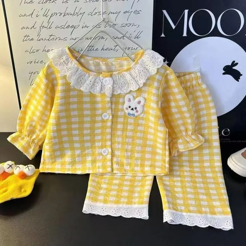 2026 Cute Cartoon Girl Princess Lace Home Clothes Autumn Winter Baby Casual Set Fashion Children Pajamas Sleeping Clothing