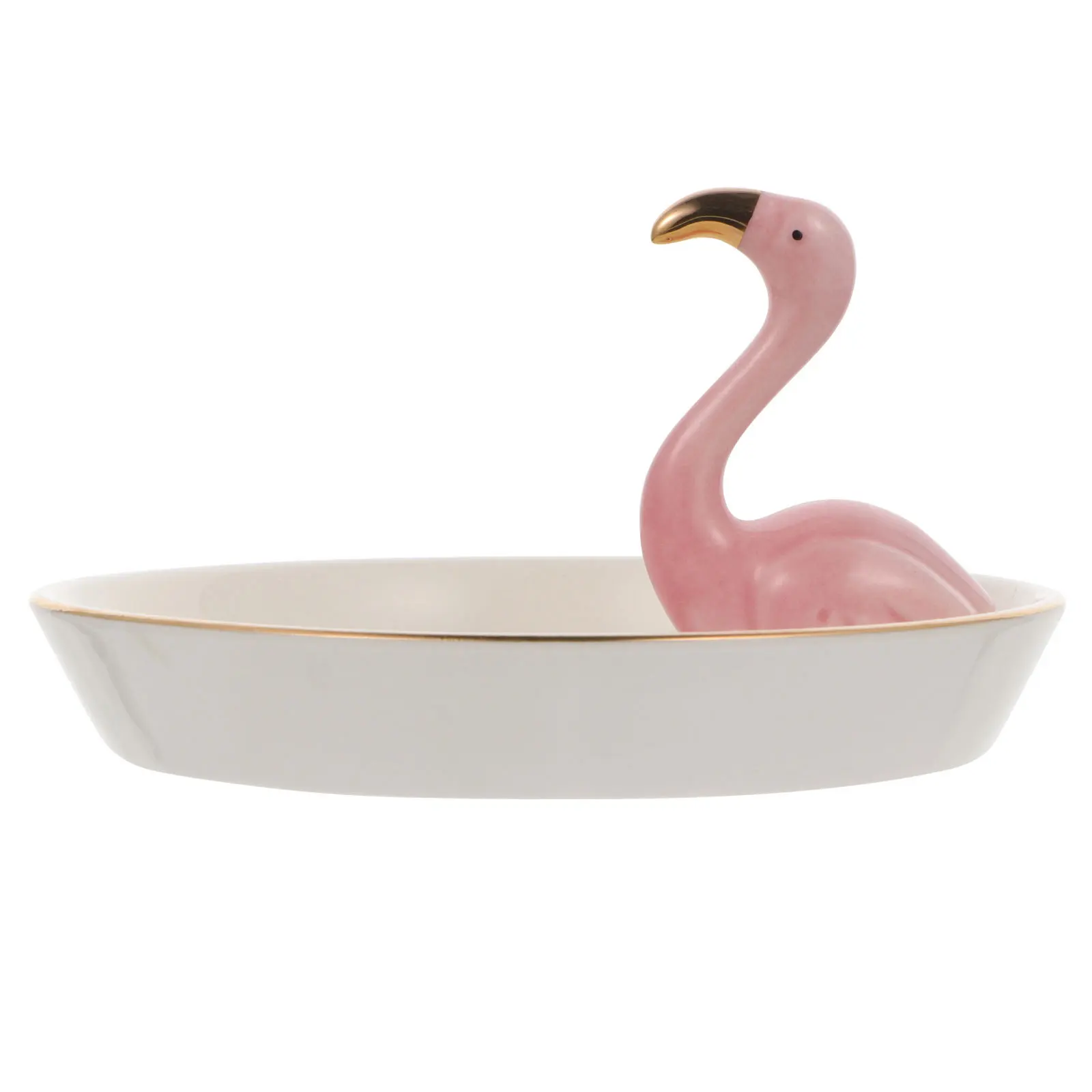 1Pcs Flamingo Jewelry Display Tray Premium Ceramic Organizer for Rings Earrings Necklace Home Decoration Storage