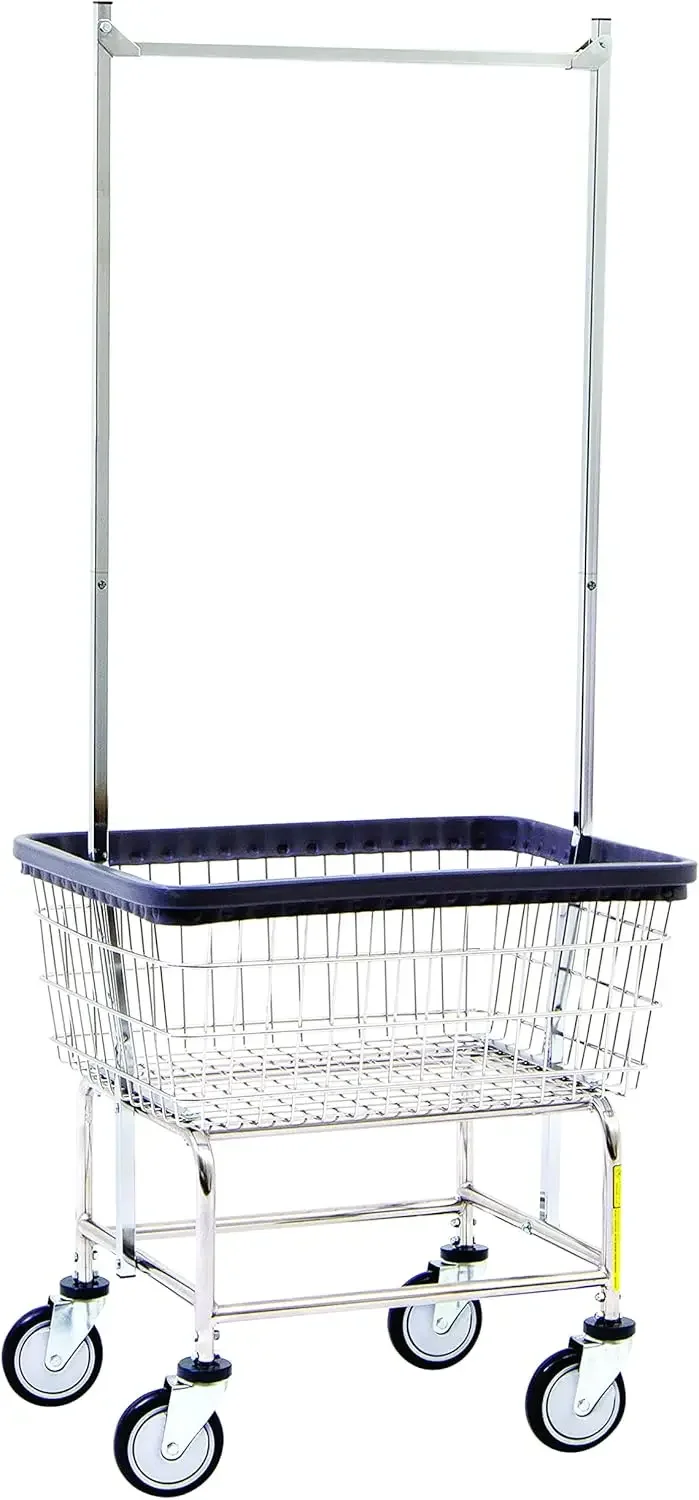 

Heavy Duty Wire Laundry Cart with Double Pole Rack 2.5 Bushel | Steel Frame with Chrome Finish Commercial Laundry Basket