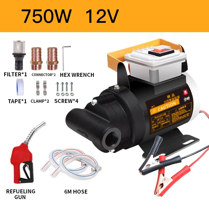 750W/900W Self-Priming Gear Oil Pump 12V/24V/220V Portable Micro diesel hydraulic engine High -viscosity electric Oil Transport