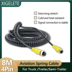 8 Meters 4PIN Vehicle Cam Monitoring Spring Cable Anti-Interference Camera Extension Cord Pure Copper Core For Trailer