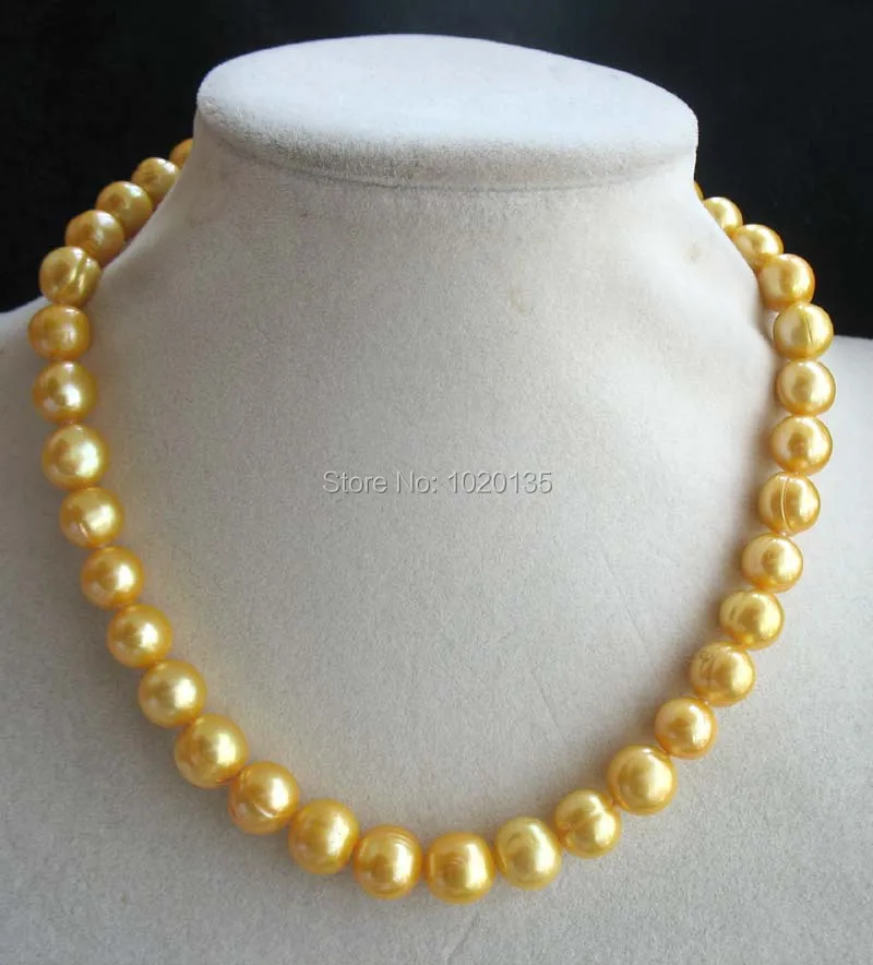 

freshwater pearl necklace yellow near round veins 9-10mm 17inch nature beads