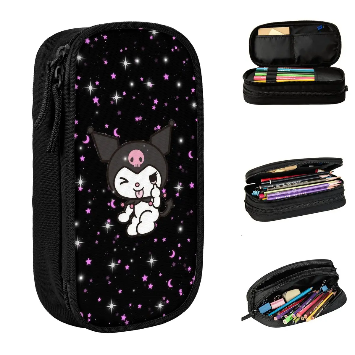 

Japanese Style Kuromi Pencil Cases Anime Pen Bags Kids Big Capacity Students School Zipper Pencilcases