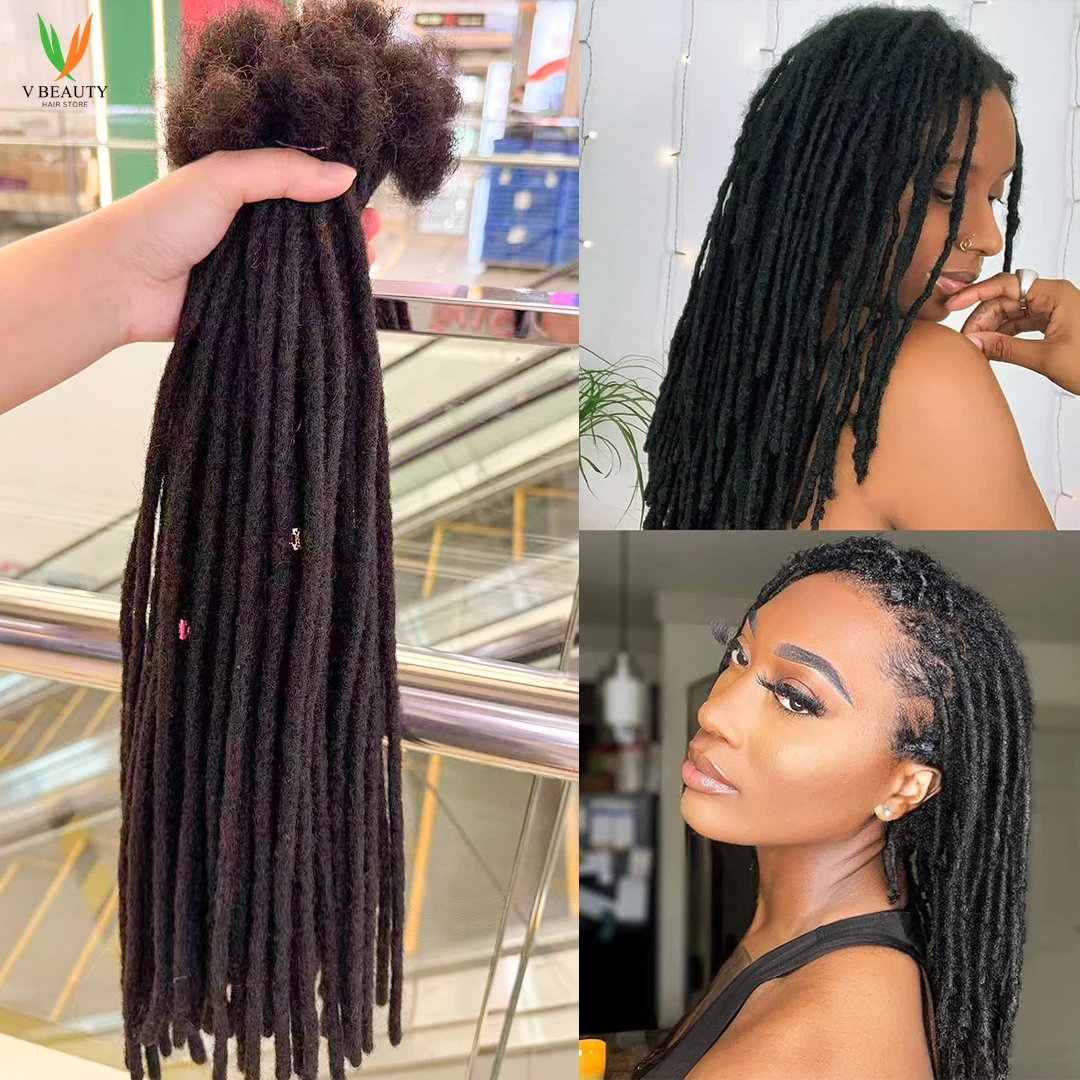 

10strands/pc Dreadlock Extensions Human Hair 0.6 cm Handmade Permanent Loc Dreads Extension