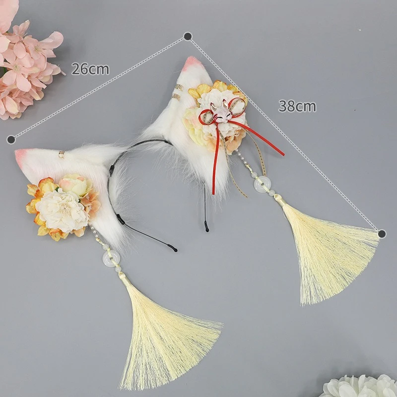 Anime Cosplay Fox Ears Headband Cute Lolita Dress Headwear White Pink Fox Ear Halloween Carnival Party Props