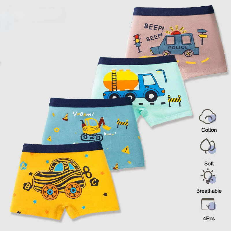 4 pz/lotto mutandine per bambini intimo in cotone per ragazzi 3-14 anni mutande per bambini traspiranti modelli di auto Cartoon Boy Boxer Brief