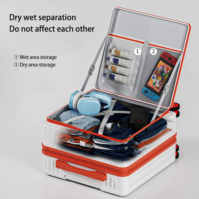 حقيبة أمتعة مفتوحة أمامية مقاس 18/20 بوصة مع عجلات دوارة ذات سعة توسيع عميقة وقفل TSA لرحلة العمل