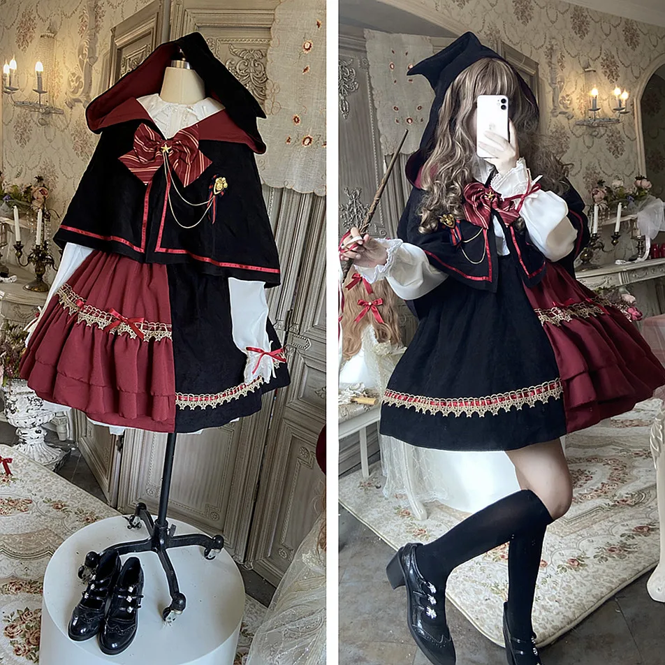 Lolita Magician Loli Girl Cloak Skirt Shirt Suit Jk Uniform College Style Autumn  Winter Thicken Costume Cosplay Cos Loli