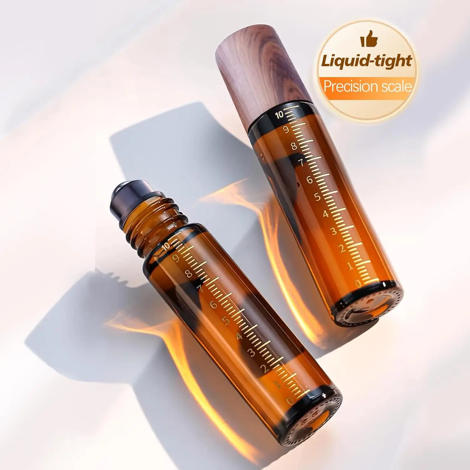 8pcs Essential Oil Roller Bottles with Scale Amber Glass 1/3 Oz 10ml Empty Rollerball Bottles Travel Refillable Roll on Perfume