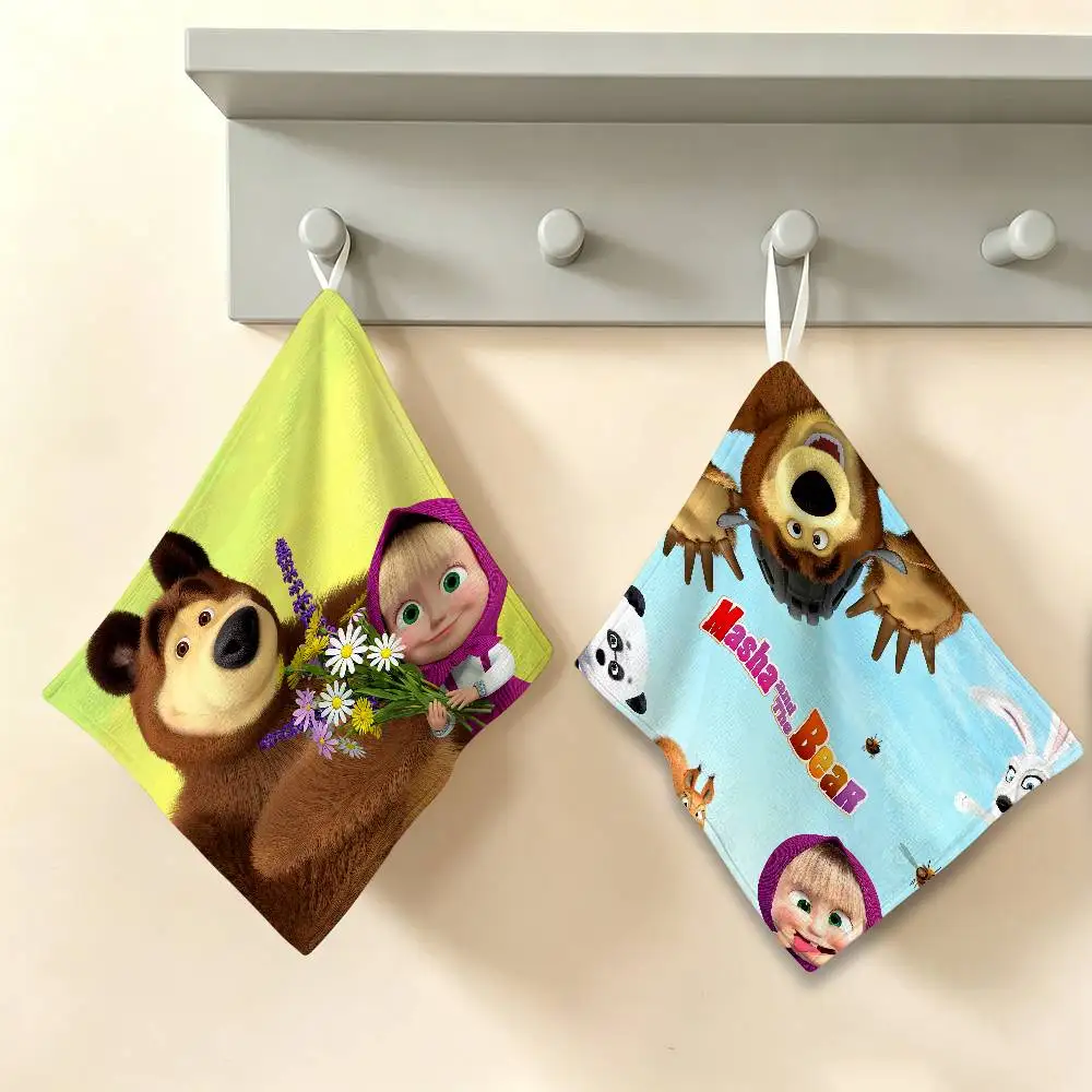 M-Masha And B-Bears Hanging Kitchen Towel, Polyester Cotton Material, Wear Resistant Hand Wiping Towel for Home