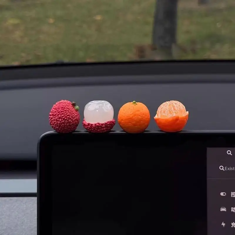 4Pcs Creative Cartoon Orange Lychee Car Ornament  Series Center Console Display Screen Decoration