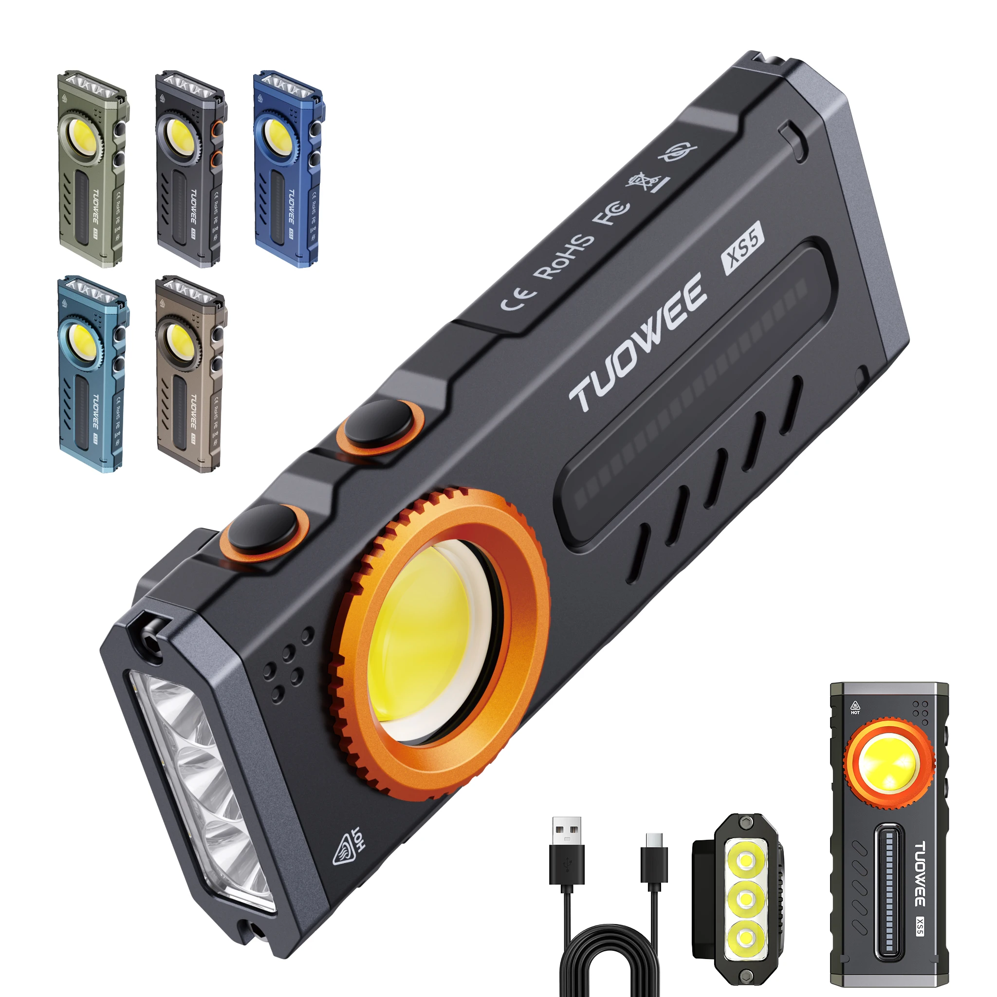 2000LM EDC Bright Flashlight, 11 Lighting Modes, RGB Color Light & Red Light, Magnetic Base, Pocket Clip, Stepless Dimming, Portable Torch for Outdoor Camping, Hiking & Car Repair