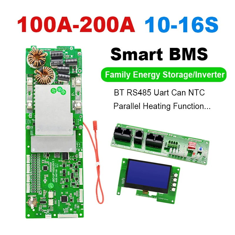 JBD 100A-200A Smart BMS For Home Energy Storage System Inverter 10-16S Balanced BT 24V 36V 48V 60V 72V Li-ion LiFePo4 RS485 CAN