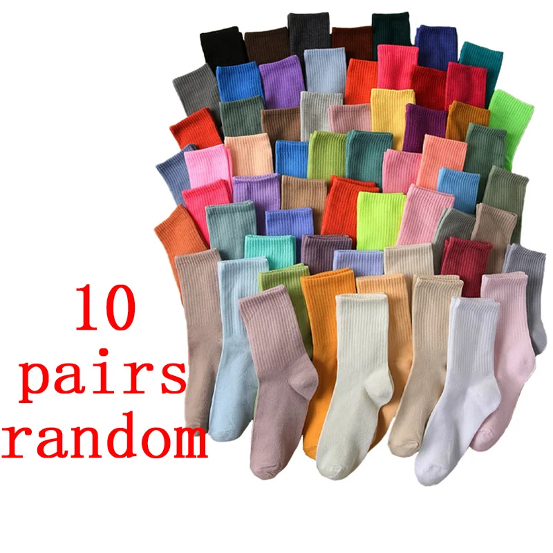 10 Paar zufällig gefärbte Damensocken mit rundem Halsausschnitt sind atmungsaktiv, leicht, bequem, lässig für den täglichen Gebrauch, hochwertig