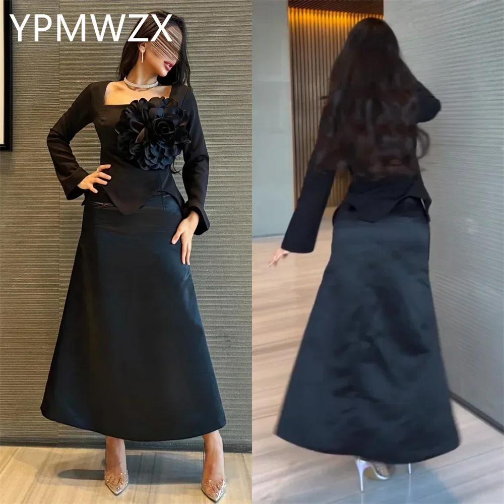 Customized YPMWZX Square Collar A-line Ankle length Skirts 3D Flower Bespoke Occasion Dresses