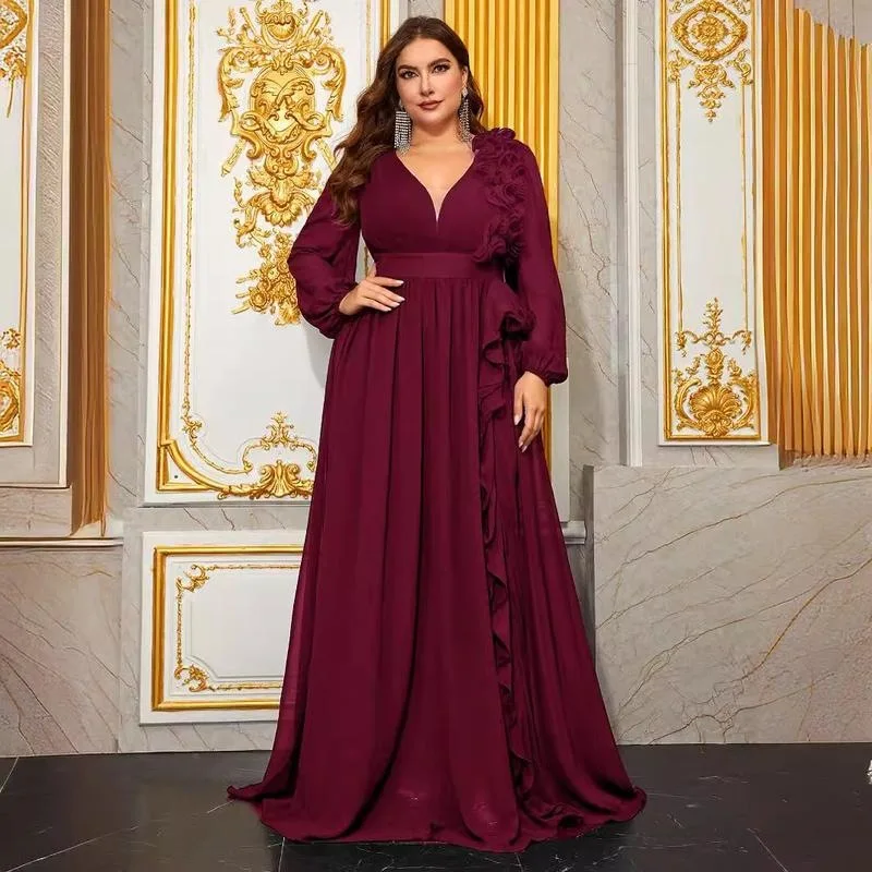 

Y 47391 V-neck Chiffon Evening Gown Evening Dress Cross-Border Straight Tube Dress Large Size Women's Dress City Walk