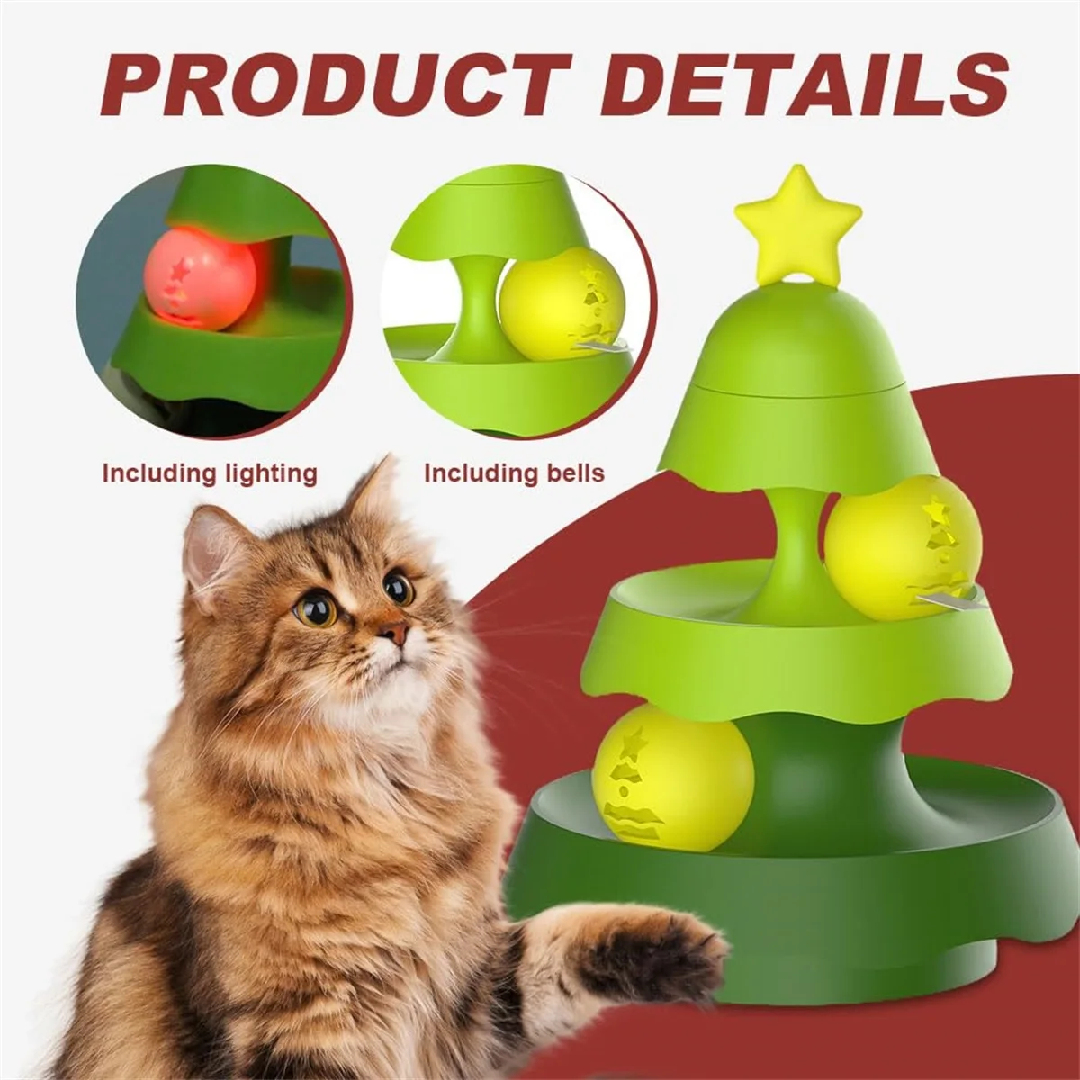 

Cat Toys Christmas Tree Track Turntable Cats Tree Tower for Indoor Multi-Stage Interactive Ball Track with Anti-Slip Grips