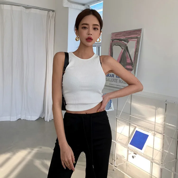 

ort Crop Top Women's Faion Slim Fit Base irt round Ne oulder Tapered Summer 2020 Trendy Dongda Gate Ins Sle