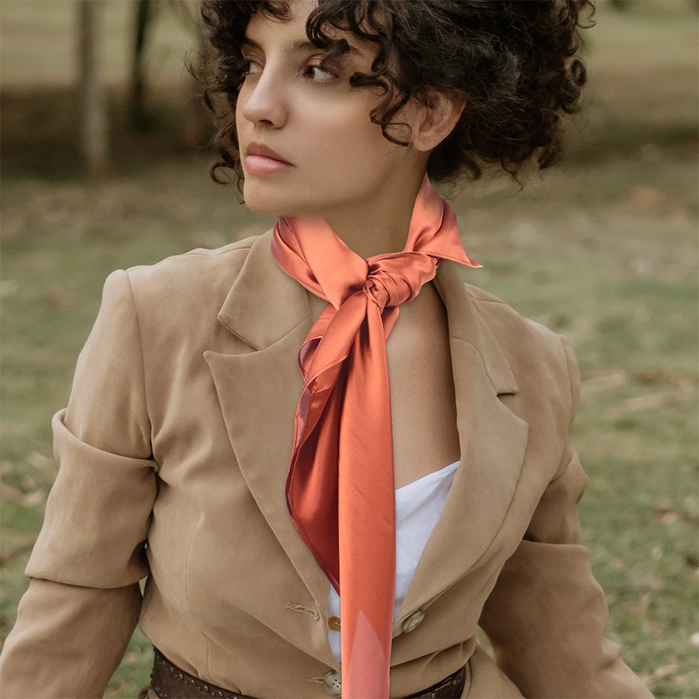 

2Pcs Pure Color Silk Scarf Women Spring Autumn Simple Neckwear Versatile Hairb Decor Lady Ribbon Fashionable Accessories