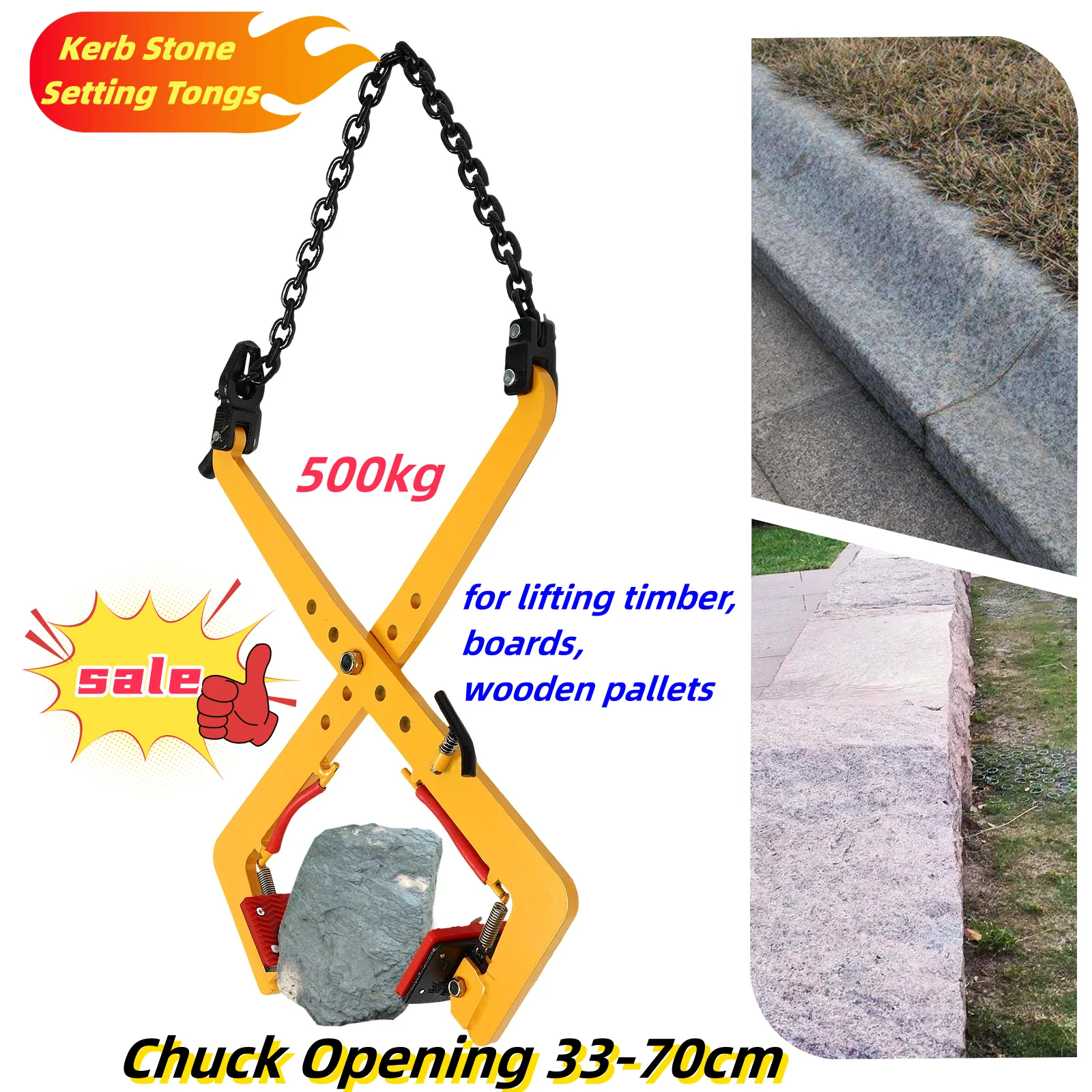 500kg Kerb Stone Setting Tongs Pallet Puller Clamp Clinker Grab Tongs Chuck Opening 33-70cm