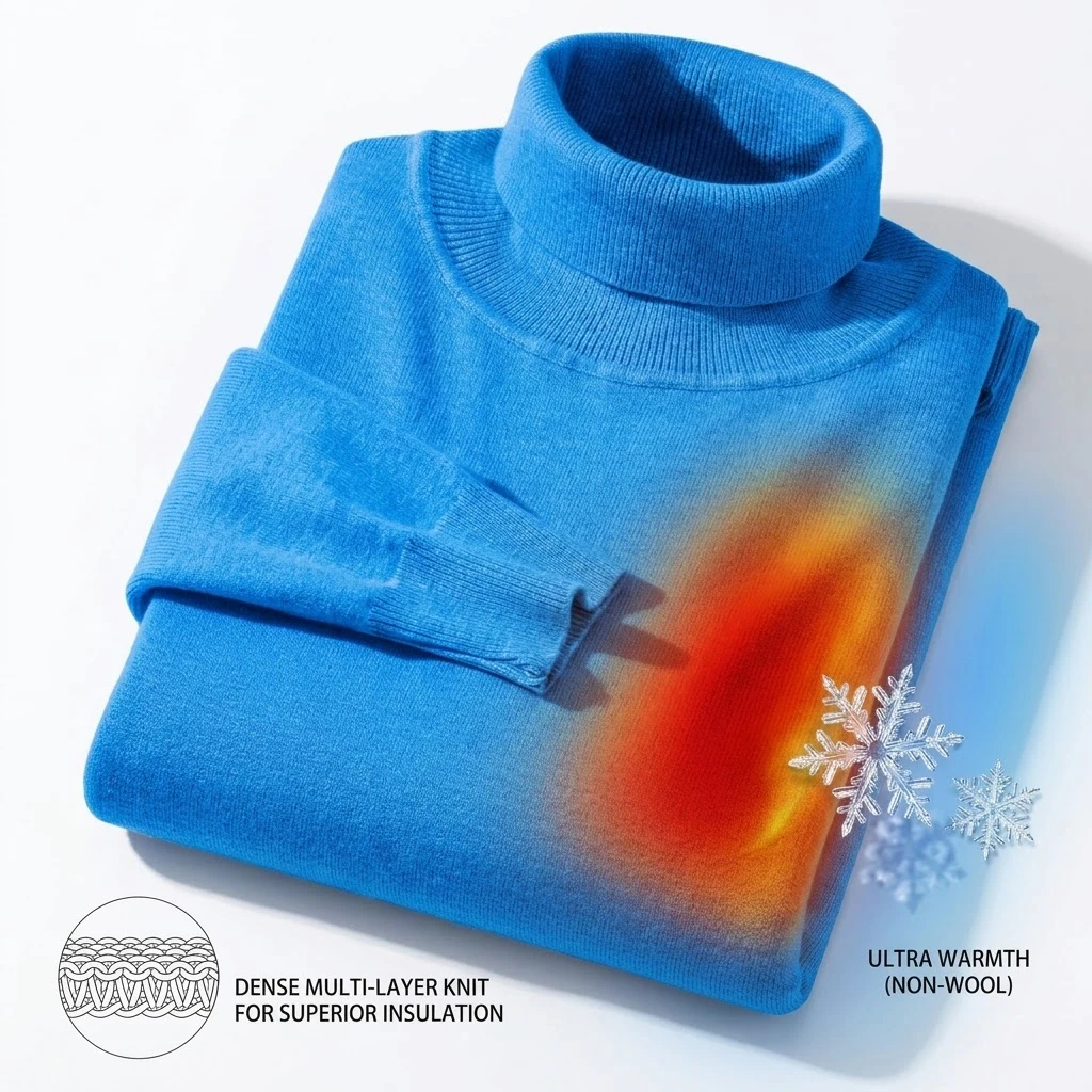 Neuer Warmer Gestrickter Rollkragenpullover Dicker Winterpullover für Herren Anti-Pilling Einfarbige Sweatshirts Mäntel Herbst-Streetwear – Detail 15