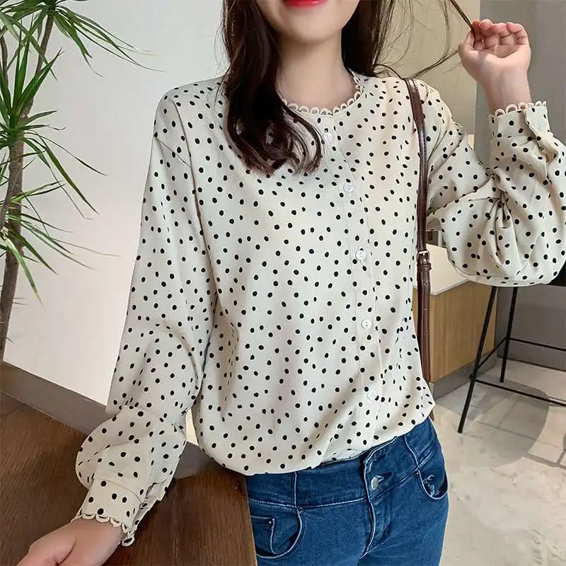 

Весенние милые кружевные длинные све в горошек irt, женские свободные рукава, круглые, из полиэфирного волокна, 00% женские премиальные сгустки...