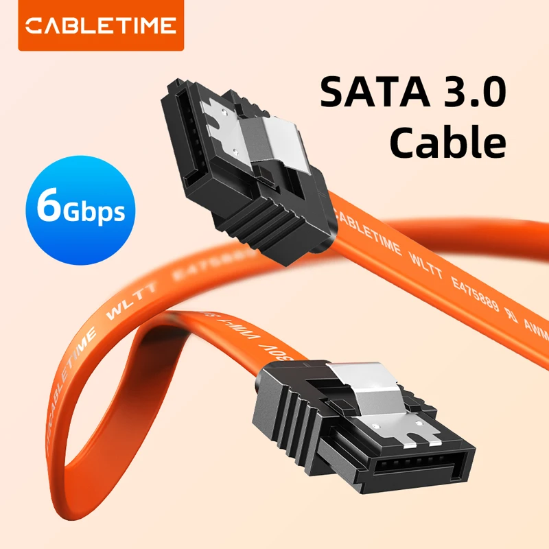 

CABLETIME SATA 3.0 Data Cable 6Gbps Straight Angle Fast Transmission for SSD HDD Hard Disk Drive Desktop Use
