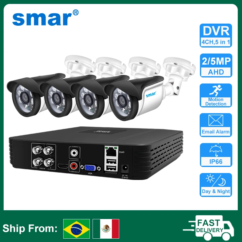 Smar CCTV Security Camera System 4 Channel Dvr Recorder 4pcs 2/5 MP AHD Kit Night Vision Security Surveillance AHD Camera System