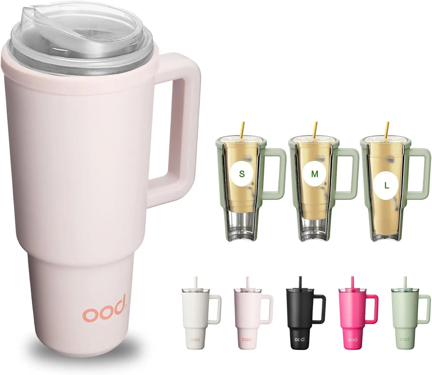 

OniVerso 40 oz Stainless Steel Insulated Tumbler with Handle and Straw, Iced Coffee Cup Holder for Disposable Cups, Leak Pro