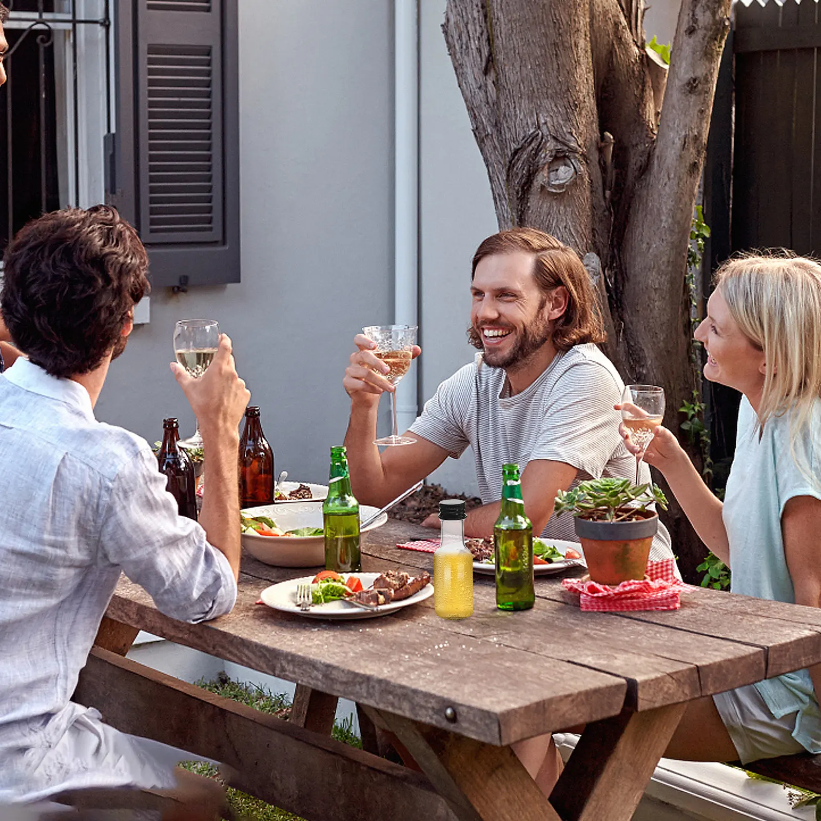 

24pcs 25Ml Clear Mini Plastic Bottles With Aluminum Caps For Fruit Wine Tea Liquor Beverages Party Favors Wedding Gifts Kitchen