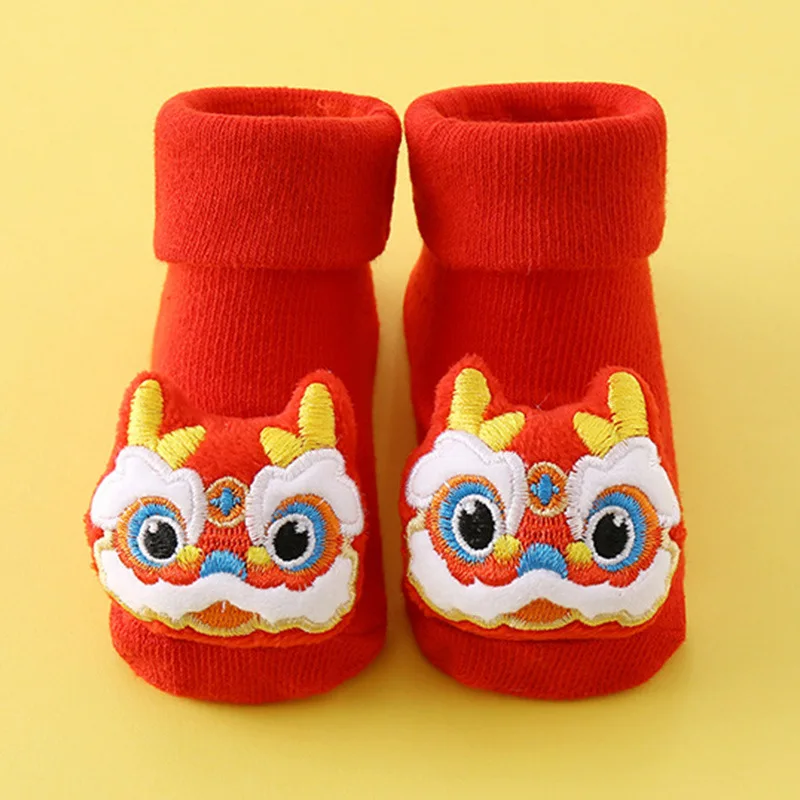 Winter Baby Cotton Walkingshoenew Retro Chinese Red Baby Cartoonsocks Child Anti Slip Softsole Homefloorsock Newborn Walkingshoe